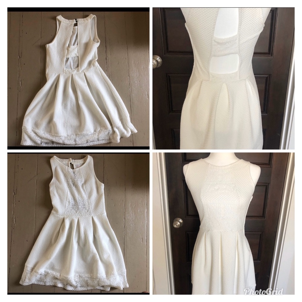Cream/white waffle pattern dress with lace detail